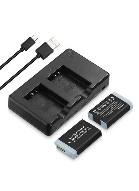 NB-13L Battery 2-Pack and USB Dual Battery Charger for PowerShot SX720 HS, SX730 HS, SX740 HS, SX620 HS, G1 X Mark III, G5 X, G7 X, G7 X Mark II, G9 X, G9 X Mark II Cameras