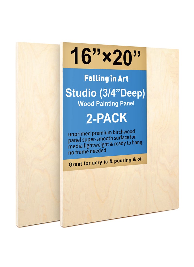 Falling In art Unfinished Birch Wood Canvas Panels Kit Falling in Art 2 Pack of 16x20 Studio 34 Deep Cradle Boards for Pouring Art Crafts Painting and More 