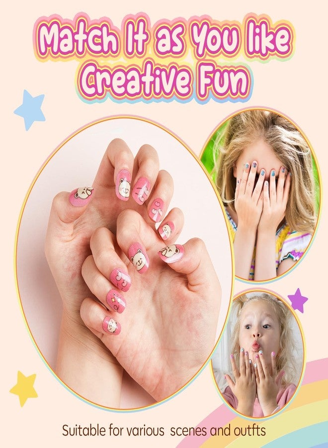 ZUGAD 96 Pcs Kids Girls Fake Nails - Pre-Glued Press-On Full Cover Short False Nails, Multicolor & Multidesign, Refreshing and Cute Nail Set, Lovely Gift for Children - Image 5
