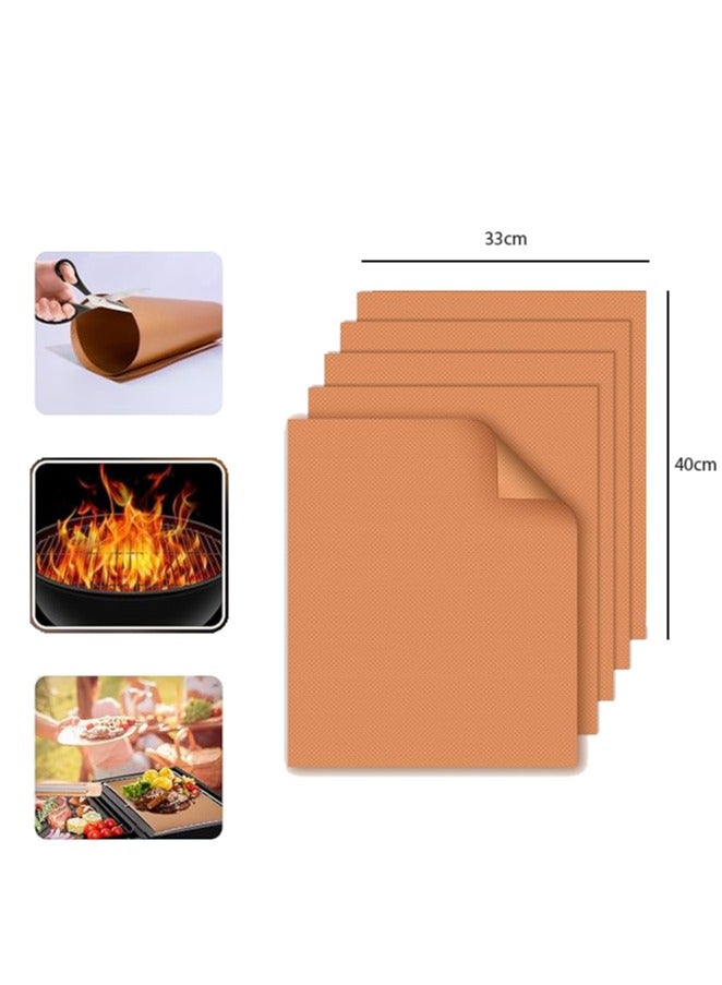 5-Pack Fiberglass Grill Mats - Heat-Resistant, Food-Safe 33x40cm BBQ Accessories | Prevents Food Falling, Easy Clean & Reusable (0.2mm Thick, Antique Bronze) - Image 1
