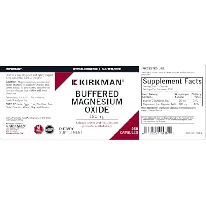 Kirkman Buffered Magnesium Oxide, 180 mg, 250 Capsules, Kirkman Labs - Image 3
