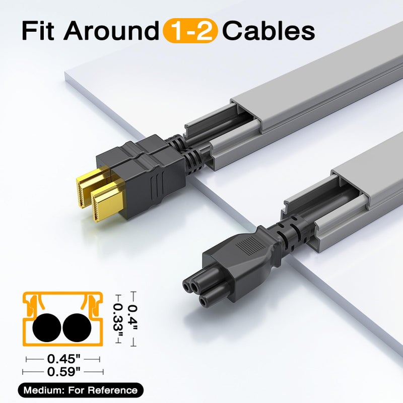 Delamu 157in Cord Covers for Wires on Wall, Cord Hider for 1 Cord, Paintable Cable Hider, Cable Management Wire Covers for Cords, W0.55 H0.4in, Grey - Image 2