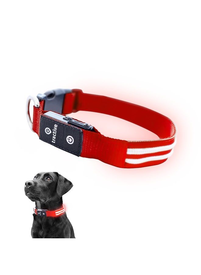 Tractive LED Light Up Dog Collar USB Rechargeable Waterproof (Red) - Image 1
