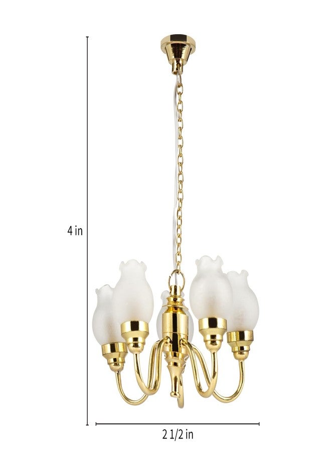 Waldosia 1:12 Scale Miniature Chandelier (12V) – 5-Arm Tulip Shade Dollhouse Ceiling Light Fixture (Gold) - Image 5
