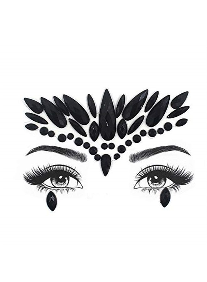 TOPAZ face Jewels for Makeup Black face gems 3D Rhinestone Tattoo Sticker Mermaid Eye Tattoo Body Jewels for Forehead Rave Outfit (black/SR09)