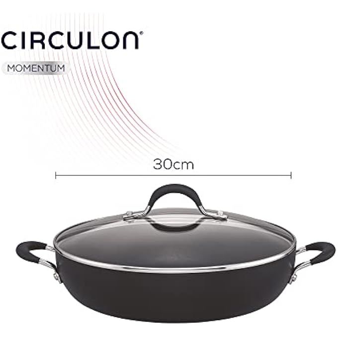سركيولن طبق طجن Momentum الضحل مع غطاء بطول 30 سم من الموقد إلى الفرن أطباق طاجن الفرن غسالة صحون صحون آمن لأدوات طبخ معدنية آمنة ومعداة متينة مقلاة سوداء - Image 4