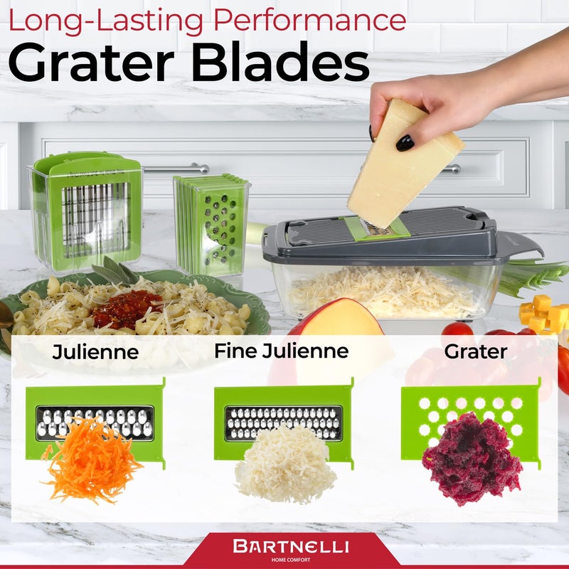 Bartnelli Vegetable Chopper Food Slicer Pro | 15 Pc MultiFuctional Kitchen Gadgets for Onion, Veggie, Cheese Grater, Vegetables Cutter With Large Container, Easy to Clean, With Bonus Brush and Fork - Image 5