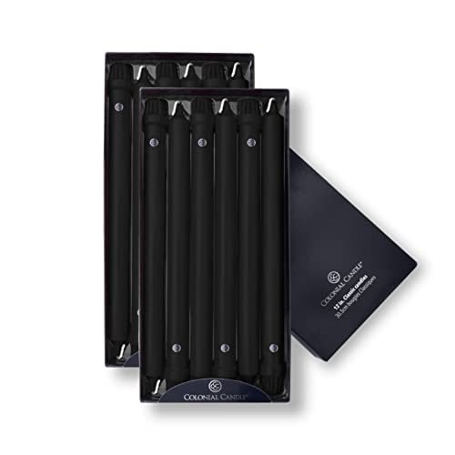 Colonial Candle Unscented Taper Candle Classic Collection Black 12 in Pack of 12 Up to 10 Hours Burn
