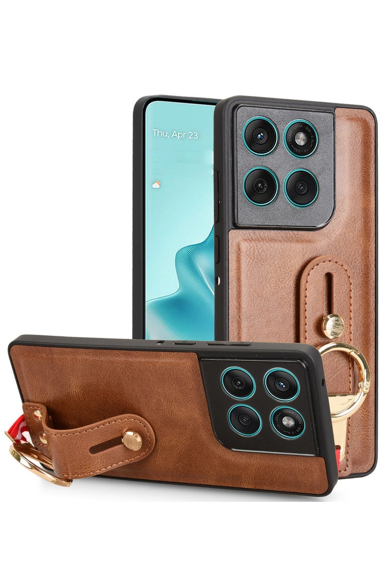 عام غطاء متوافق مع موتورولا إيدج 60 / إيدج 60 فيوجن، ثنائي المادة (جلد PU + صدفة) مع حزام معصم وحامل قائم، واقي كاميرا ضد الصدمات. - Image 1