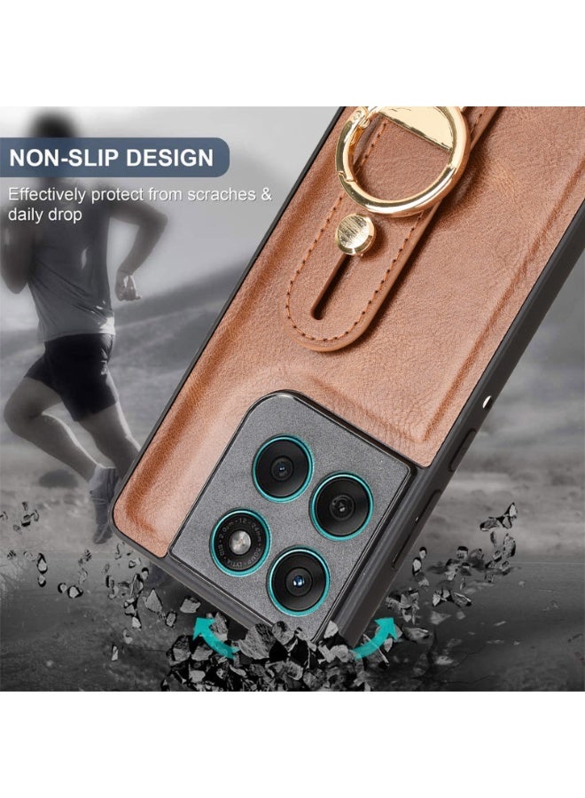 عام غطاء متوافق مع موتورولا إيدج 60 / إيدج 60 فيوجن، ثنائي المادة (جلد PU + صدفة) مع حزام معصم وحامل قائم، واقي كاميرا ضد الصدمات. - Image 3