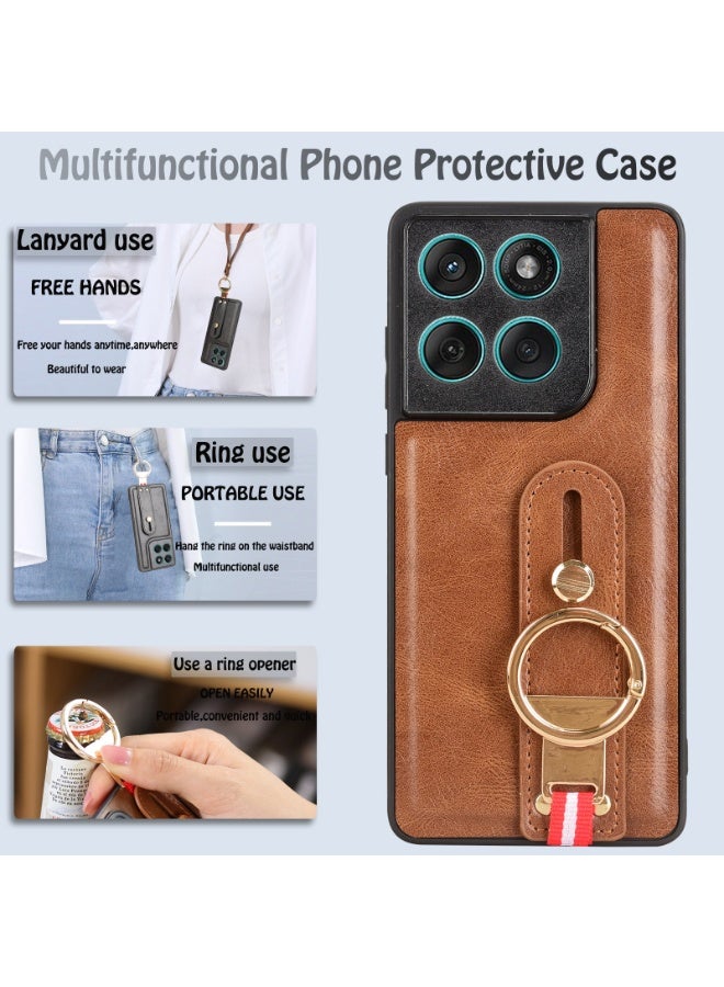 عام غطاء متوافق مع موتورولا إيدج 60 / إيدج 60 فيوجن، ثنائي المادة (جلد PU + صدفة) مع حزام معصم وحامل قائم، واقي كاميرا ضد الصدمات. - Image 2