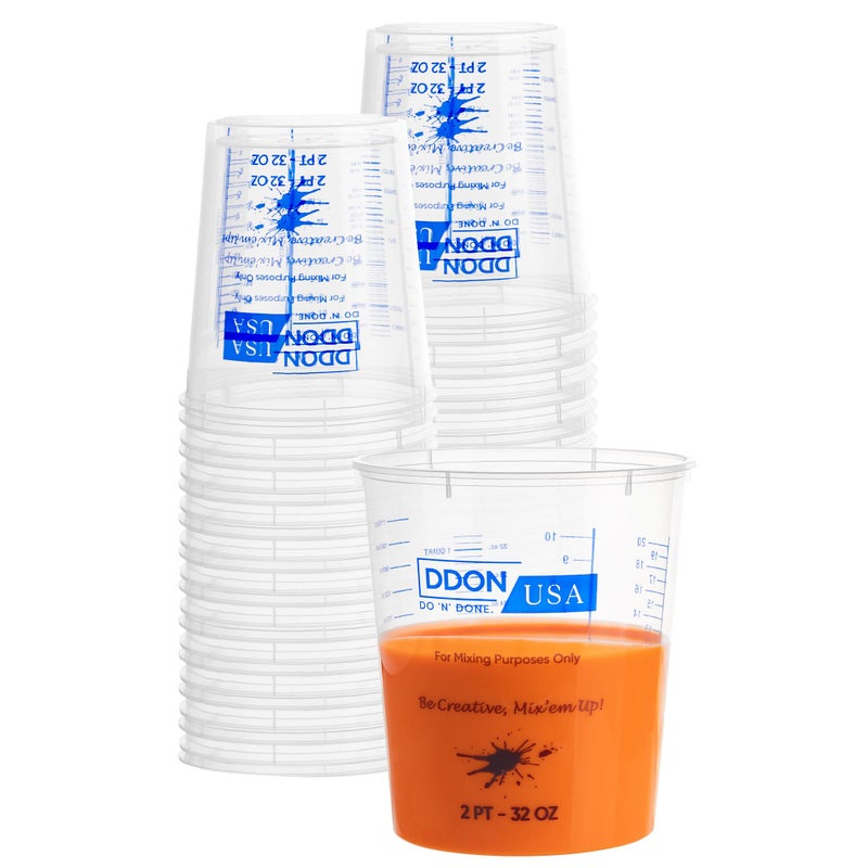 32 Oz Paint Mixing Cups  Pack of 20 Disposable Measuring Cups  Epoxy Mixing Cups Use for Painting Resin Mixing Cups Paint Cups for Painting Epoxy Art Graduated Liquid Mixing Ratios on Side