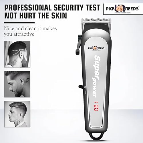Pick Ur Needs Rechargeable Hair Clipper/Shaver With LED Display Adjustment Blade Hair Cutting Machine Professional Trimmer 180 min Runtime 4 Length Settings (Silver) - Image 5