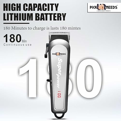 Pick Ur Needs Rechargeable Hair Clipper/Shaver With LED Display Adjustment Blade Hair Cutting Machine Professional Trimmer 180 min Runtime 4 Length Settings (Silver) - Image 4