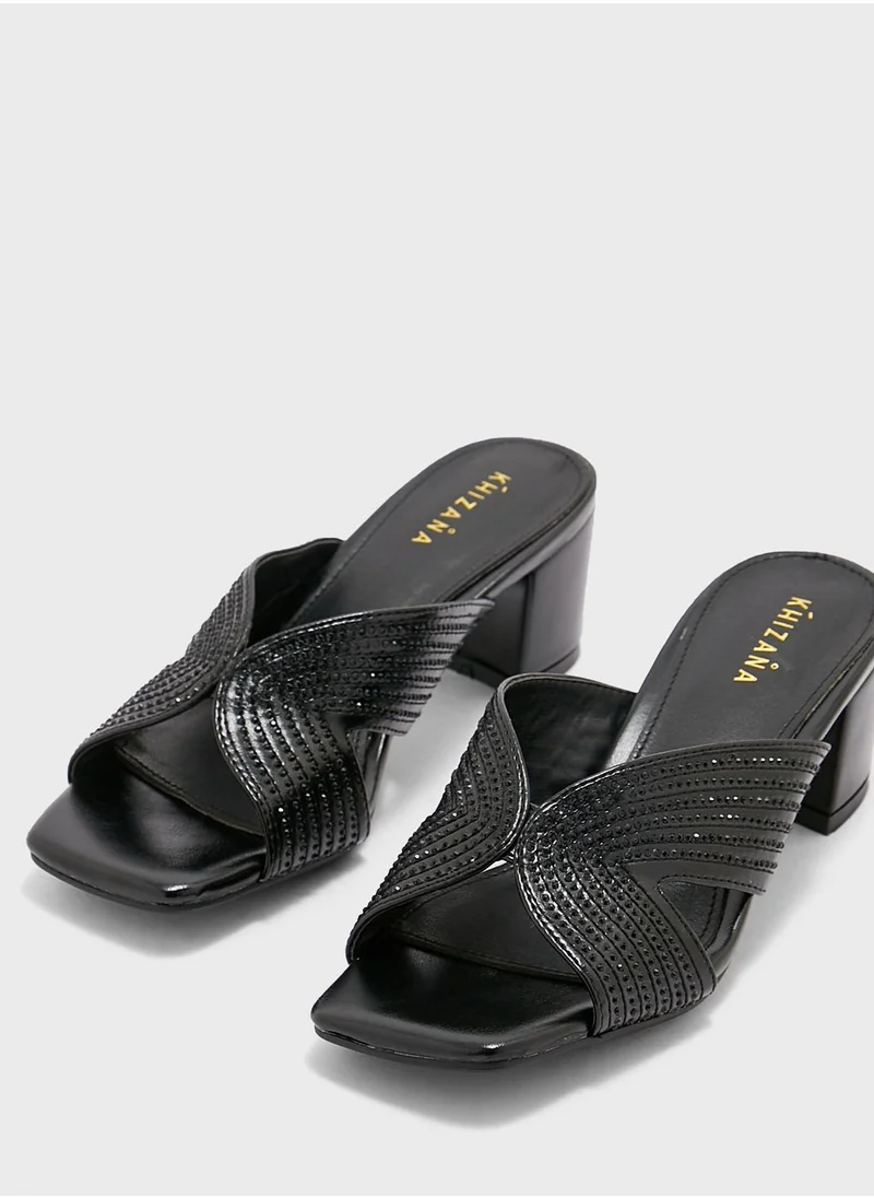 Khizana Diamante Stitch Cutout Mule Sandal