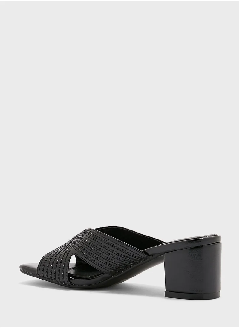 Khizana Diamante Stitch Cutout Mule Sandal