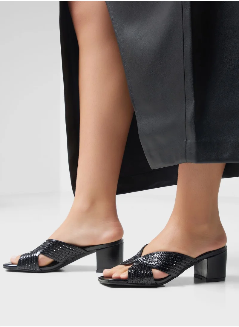 Khizana Diamante Stitch Cutout Mule Sandal
