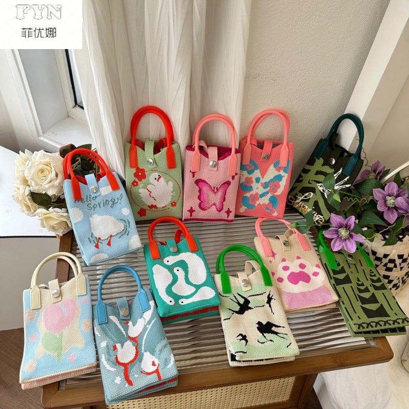 Spring All-Match Contrast Color Knitted Mobile Phone Bag Silicone Hand Crossbody Bag Change Key Bag - Image 2