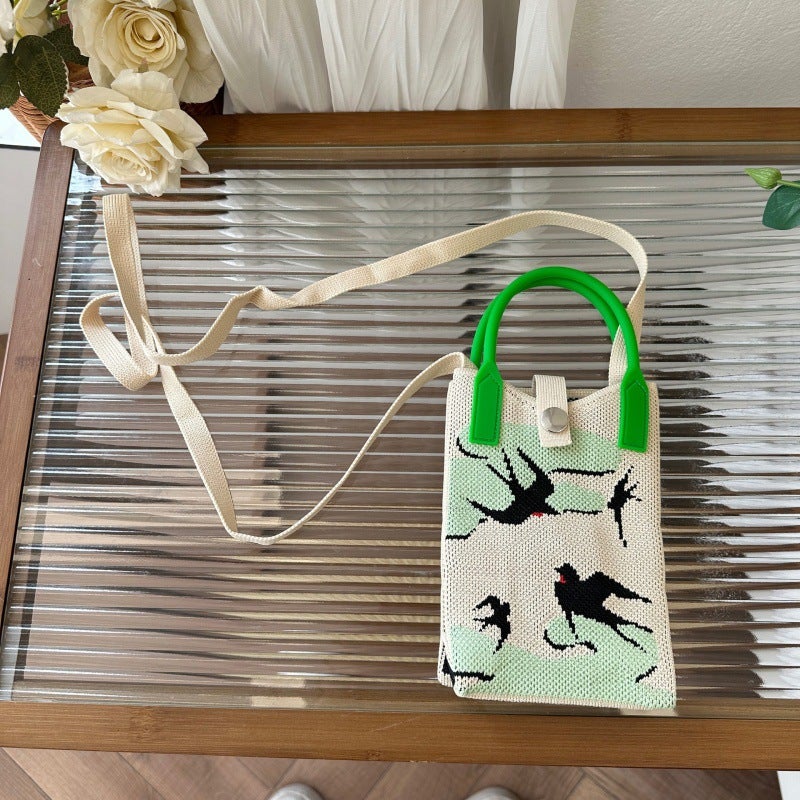 Spring All-Match Contrast Color Knitted Mobile Phone Bag Silicone Hand Crossbody Bag Change Key Bag - Image 5