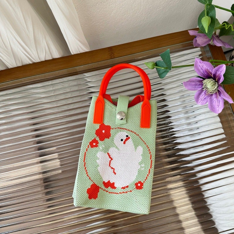 Spring All-Match Contrast Color Knitted Mobile Phone Bag Silicone Hand Crossbody Bag Change Key Bag - Image 3