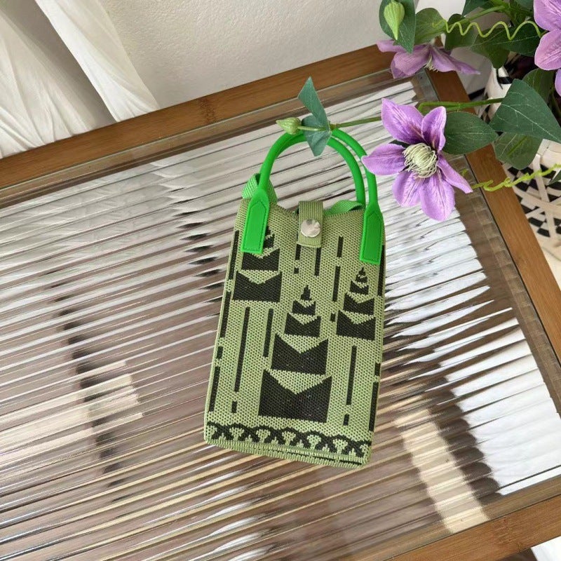 Spring All-Match Contrast Color Knitted Mobile Phone Bag Silicone Hand Crossbody Bag Change Key Bag - Image 1