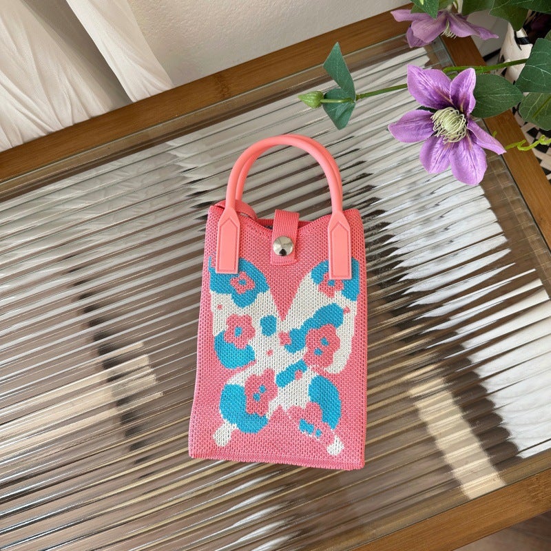 Spring All-Match Contrast Color Knitted Mobile Phone Bag Silicone Hand Crossbody Bag Change Key Bag - Image 4