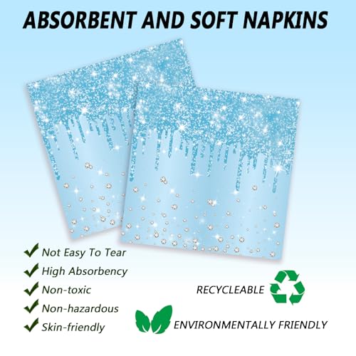 LYFREE 72 Pcs Blue Glitter Paper Plates 7in Disposable Paper Dessert Plates Napkins and Forks Party Tableware Set Decoration Supplies for Baby Shower, Christmas Blue Birthday Wedding Theme Party, Serve 24 - Image 4