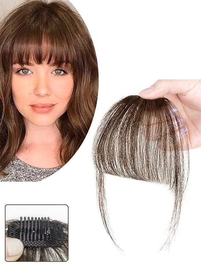 Air Bangs Hair Piece for Clip in Real Bangs Hair, Hair Two Side Bangs With Temples Thin One Piece Hair Air Fringe Clip On Hair Bangs Hair Extensions for Women Girls (Light Brown) - Image 1