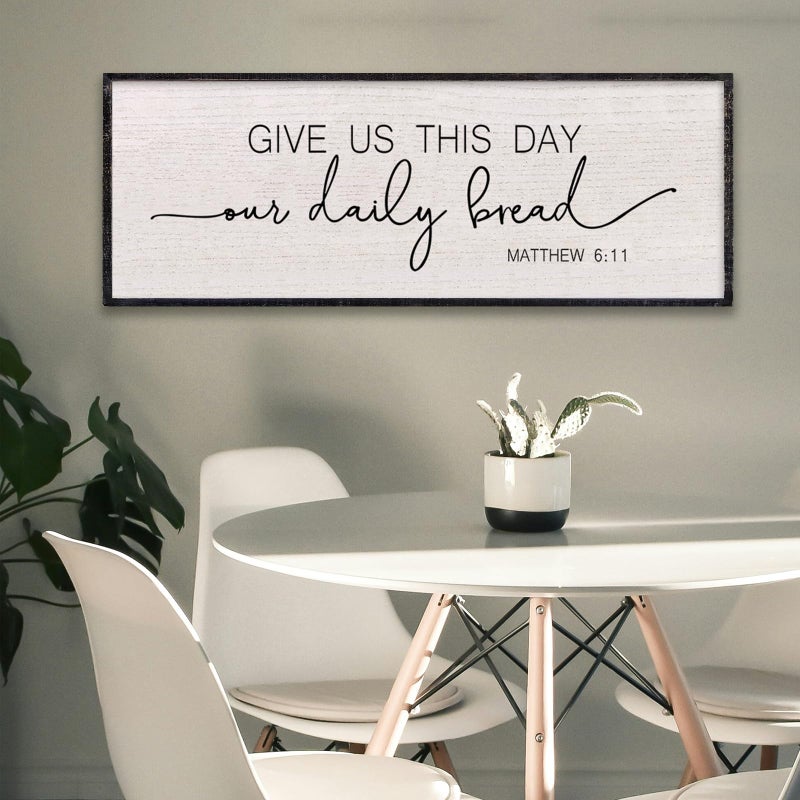 LuZhiQiang Kitchen Wall Decor Give Us This Day Our Daily Bread Bible Verse Sign 32"x12" Large Farmhouse Religious Plaque for Dining Room Rustic Christian Catholic Horizontal Wall Hanging Art (Black) - Image 5