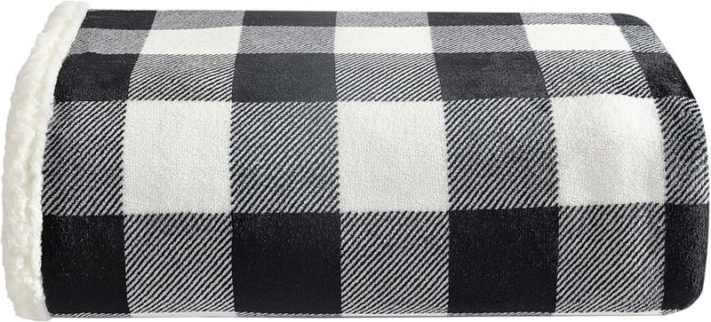 Eddie Bauer - Throw Blanket, Super Soft Reversible Sherpa Flannel Bedding, Ideal Christmas & White Elephant Gifts, Cozy Plaid Throw Blankets for Couch (Cabin Plaid Black, Throw) - Image 1