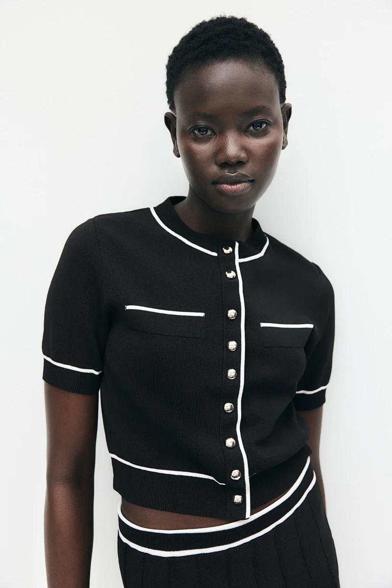 اتش اند ام كارديغان محبوك من نسيج سميك