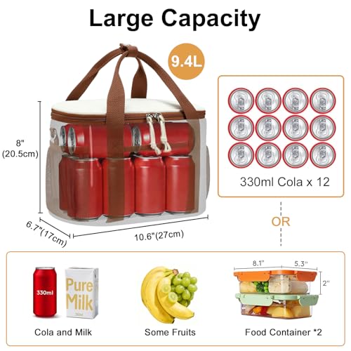 BTOOP Insulated Lunch Bag for Women, Cute Leakproof Lunch Box, Aesthetic Lunch Tote Bag with Large Capacity Shoulder Strap for Work, School, Picnic Cream - Image 3