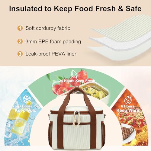 BTOOP Insulated Lunch Bag for Women, Cute Leakproof Lunch Box, Aesthetic Lunch Tote Bag with Large Capacity Shoulder Strap for Work, School, Picnic Cream - Image 5