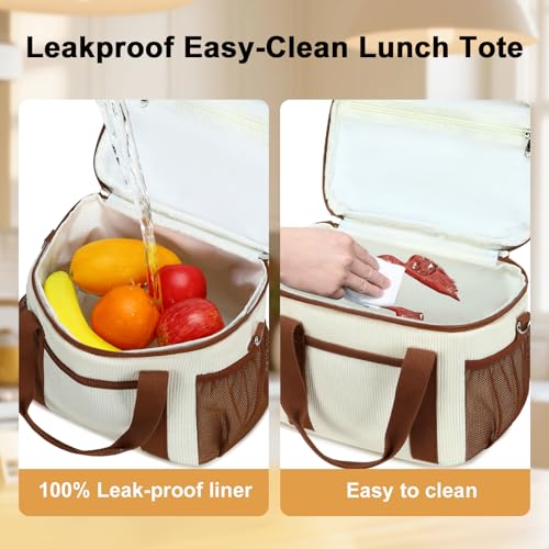 BTOOP Insulated Lunch Bag for Women, Cute Leakproof Lunch Box, Aesthetic Lunch Tote Bag with Large Capacity Shoulder Strap for Work, School, Picnic Cream - Image 4