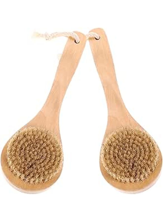 2 Pcs Boar Bristle Bath Brushes With Short Handle Exfoliating Wet And Dry Body Scrubber For Shower Skin Care And Massage - Image 1