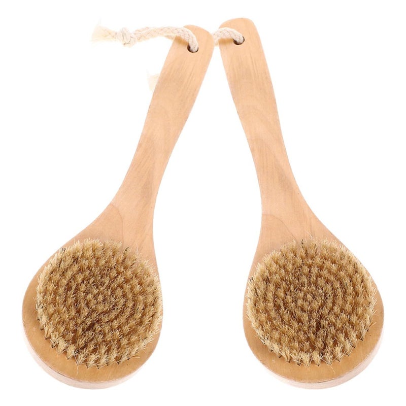 2 Pcs Boar Bristle Bath Brushes With Short Handle Exfoliating Wet And Dry Body Scrubber For Shower Skin Care And Massage - Image 2