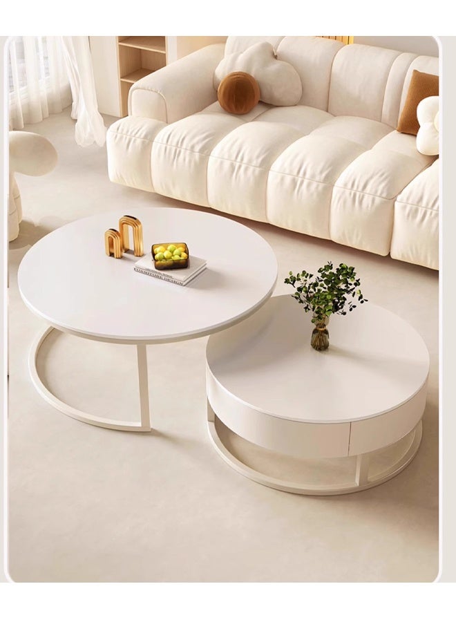 إن كي أكس طاولة قهوة مستديرة بسيطة حديثة فاخرة خفيفة لغرفة المعيشة والمنزل طاولة قهوة مستديرة 70 سم باللون الأبيض - Image 5