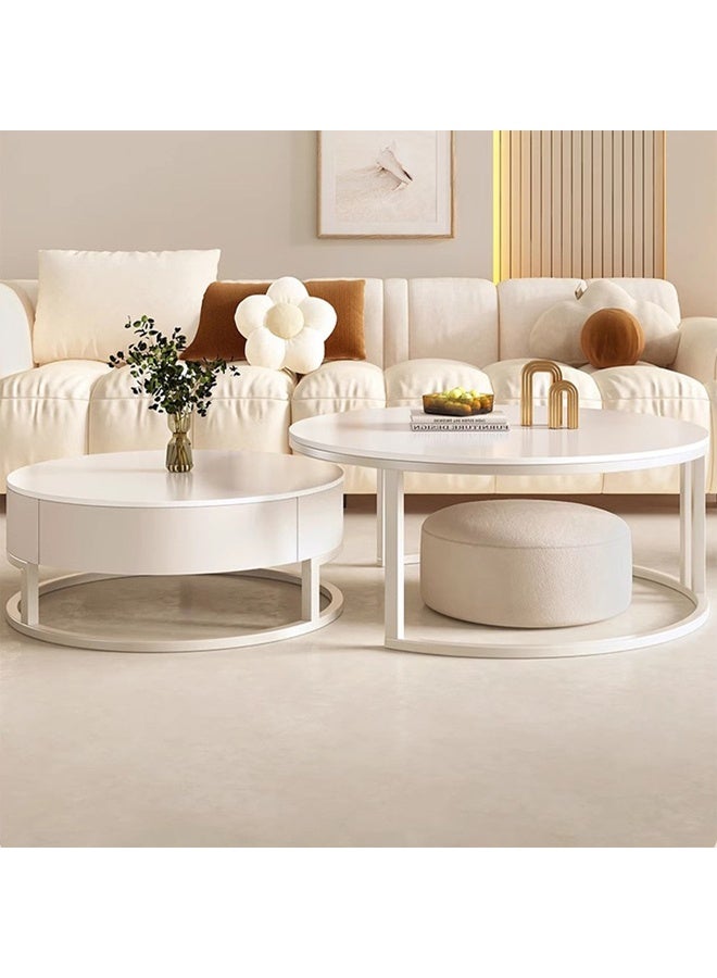 إن كي أكس طاولة قهوة مستديرة بسيطة حديثة فاخرة خفيفة لغرفة المعيشة والمنزل طاولة قهوة مستديرة 70 سم باللون الأبيض - Image 3