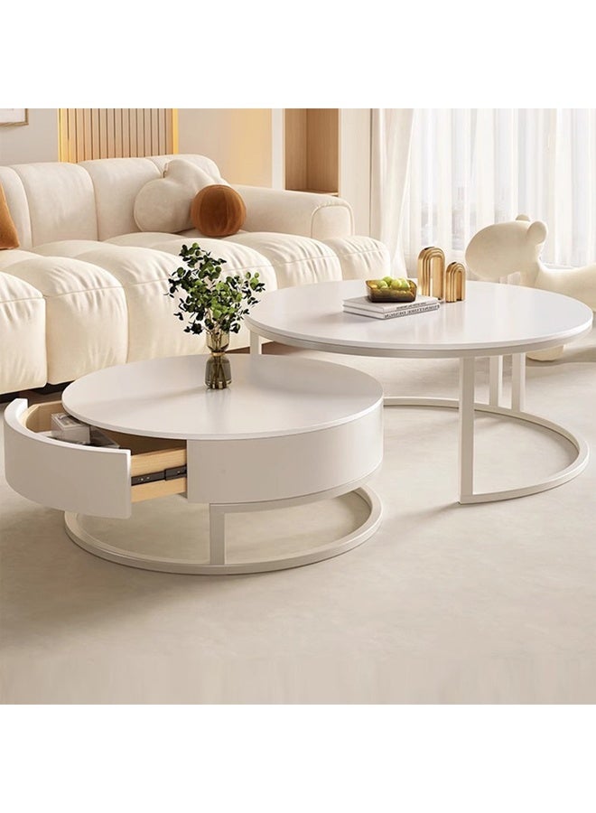 إن كي أكس طاولة قهوة مستديرة بسيطة حديثة فاخرة خفيفة لغرفة المعيشة والمنزل طاولة قهوة مستديرة 70 سم باللون الأبيض - Image 2