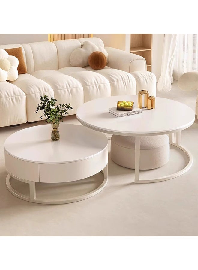 إن كي أكس طاولة قهوة مستديرة بسيطة حديثة فاخرة خفيفة لغرفة المعيشة والمنزل طاولة قهوة مستديرة 70 سم باللون الأبيض - Image 1