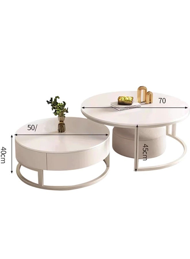 إن كي أكس طاولة قهوة مستديرة بسيطة حديثة فاخرة خفيفة لغرفة المعيشة والمنزل طاولة قهوة مستديرة 70 سم باللون الأبيض - Image 4