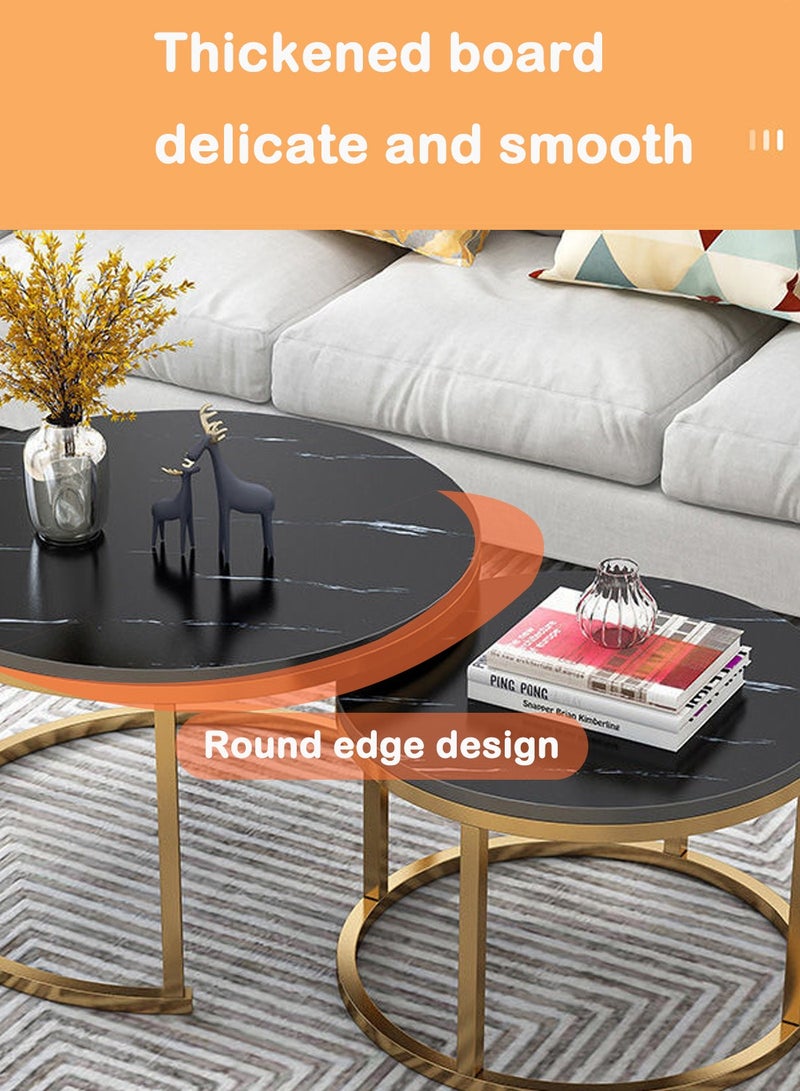 EqiEch Round Coffee Table Set Of 2, Waterproof MDF Metal Frame Side Table, Creative Tea Table Set, Stacking Side Coffee Table for Living room Office Dining room Balcony, Marble Pattern(70*45cm+50*38cm) - Image 3