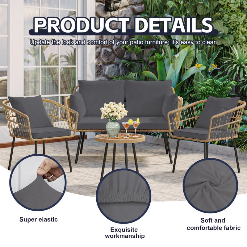MRGSDL 8Pcs Patio Cushion Covers,Outdoor Cushions Covers,Stretch Cushion Covers Replacement, Washable and Reusable Furniture Protectors(Grey) - Image 3