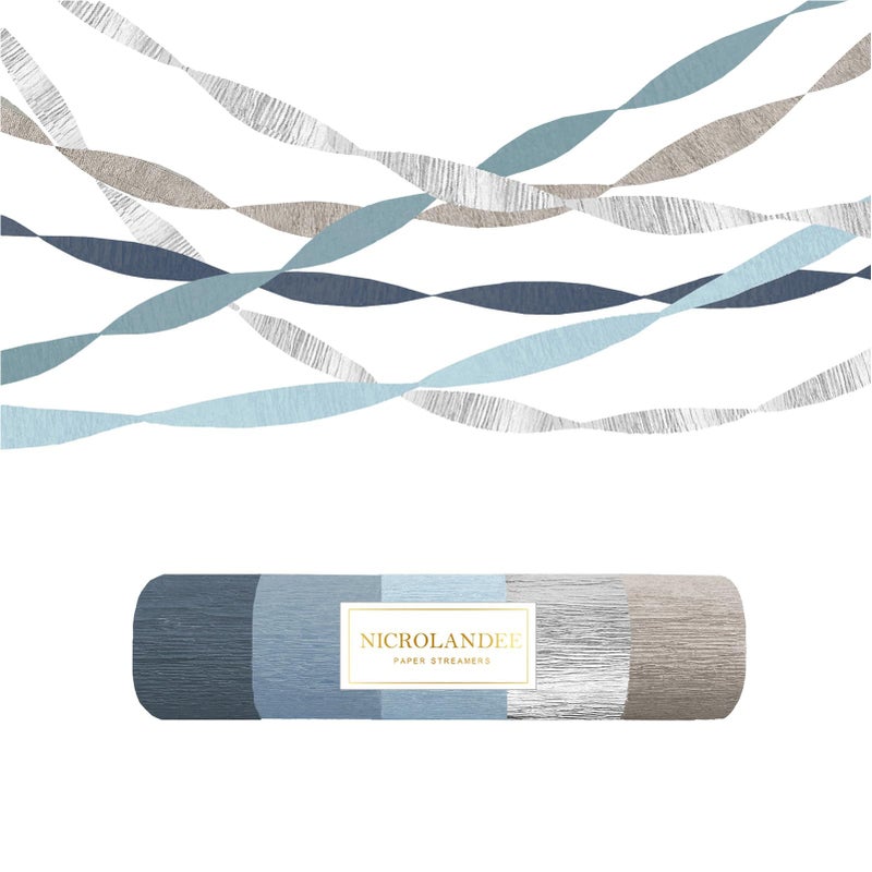 NICROLANDEE 5 Rolls Dusty Blue Grey Silver Crepe Paper Streamers for Wedding Decorations, Paper Garland Decoration for Something Blue Bridal Shower, Birthday, Bachelorette, Baby Shower Backdrop - Image 1