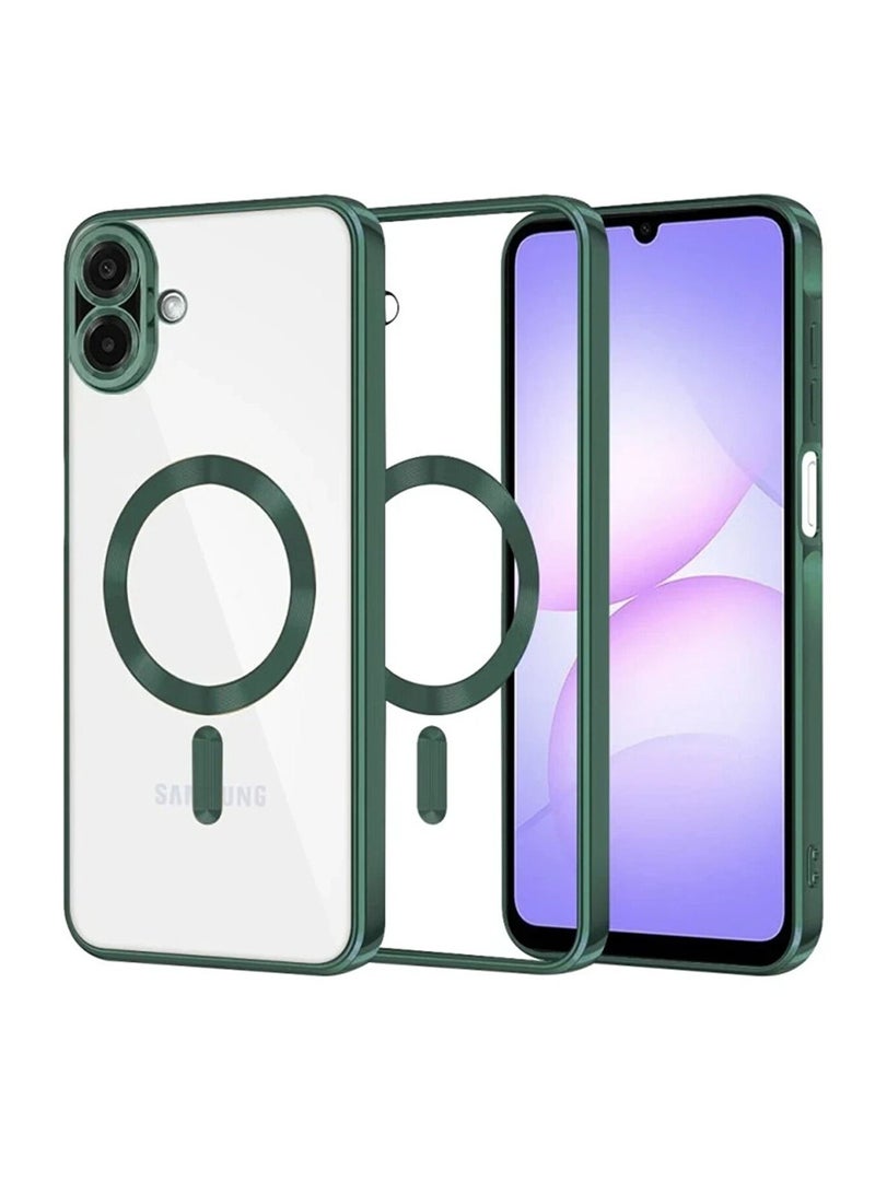 Magnetic Clear Case for Samsung Galaxy A07 with Camera Lens Protector Magsafe Compatible Electroplated Soft TPU Shockproof Anti-Scratch Phone Case for Galaxy A07 4G Green - Image 1