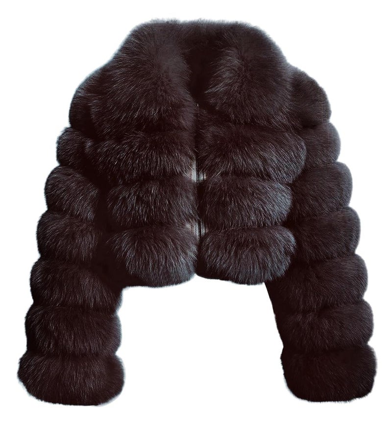 loveimgs Women Fluffy Faux Fur Coat Cropped Jacket Puffer Jacket Zip Up Winter Warm Fuzzy Teddy Jacket (Small,Coffee) - Image 2