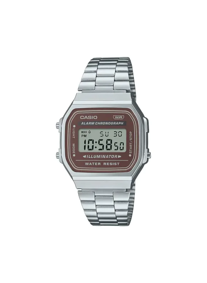كاسيو Unisex Digital Display Watch With Silver Stainless Steel Strap - A168WA-5AYDF