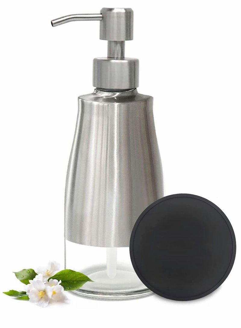 Y&D 320ML Reusable Soap Dispenser with Nonslip Coaster Stainless Steel Case Glass Liner Hand Pump Refillable Liquid for Bathroom Kitchen - Image 1