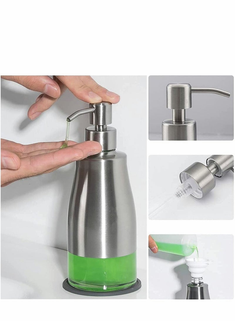 Y&D 320ML Reusable Soap Dispenser with Nonslip Coaster Stainless Steel Case Glass Liner Hand Pump Refillable Liquid for Bathroom Kitchen - Image 4