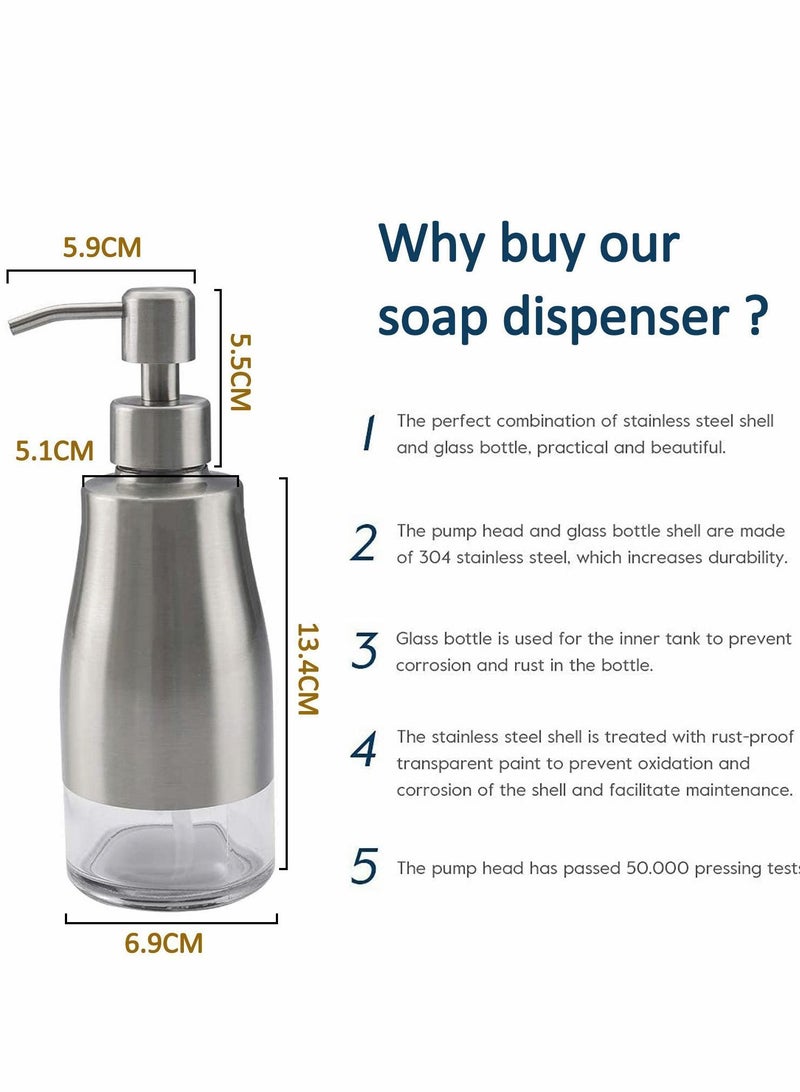 Y&D 320ML Reusable Soap Dispenser with Nonslip Coaster Stainless Steel Case Glass Liner Hand Pump Refillable Liquid for Bathroom Kitchen - Image 5